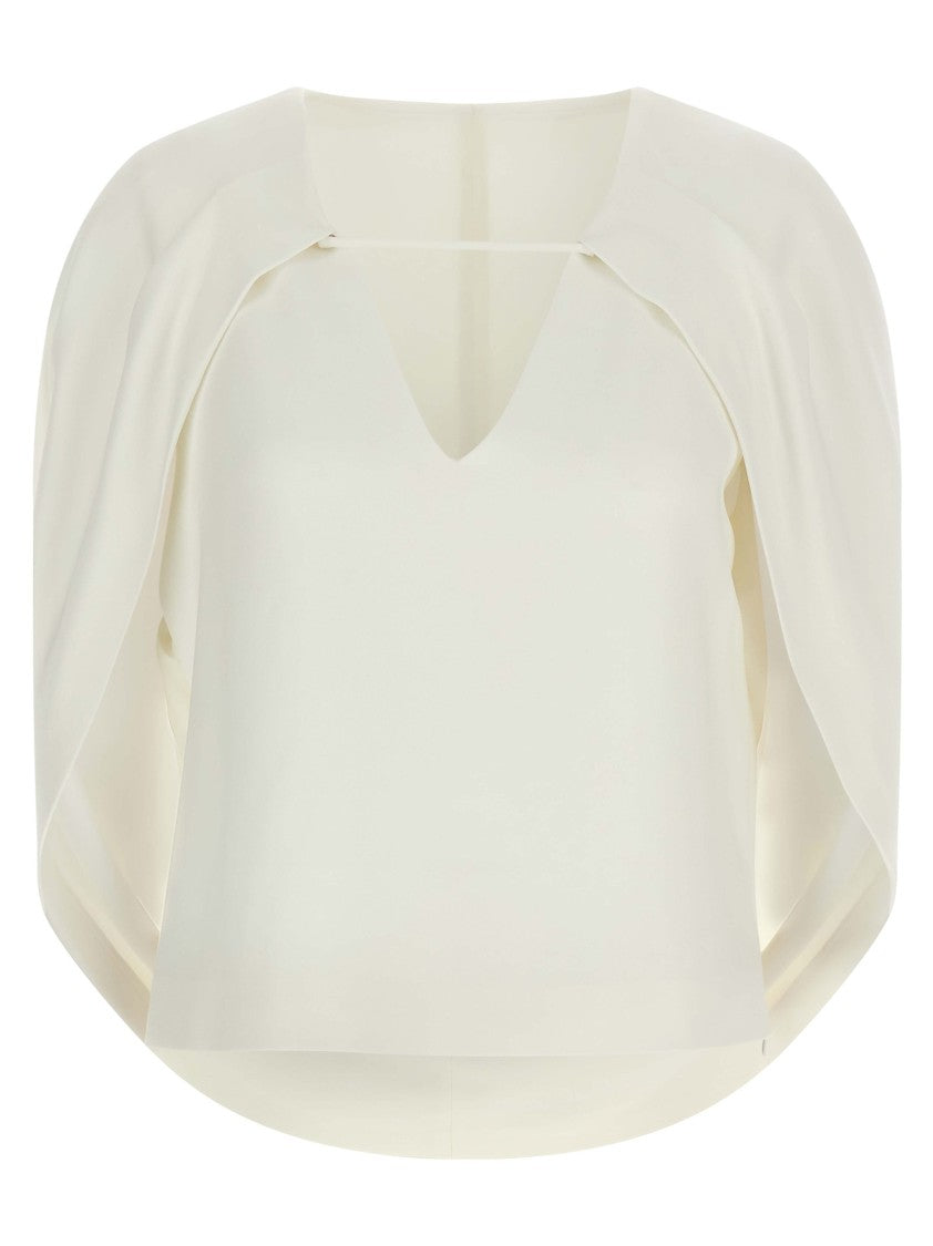 Alberta Ferretti Cape-Inspired Stretch Cady Top With Draped Elegance