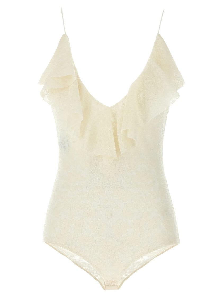 Philosophy Di Lorenzo Serafini Jersey Lace Bodysuit With Ruffled V-Neck
