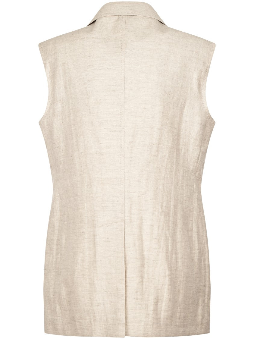 Tagliatore Sleeveless Double-Breasted Dove Grey Jacket With Notched Lapel