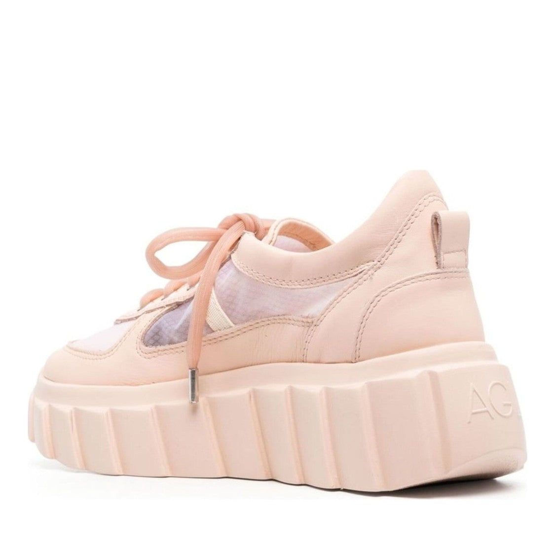 Agl Pink Blondie Grid Leather Mesh Wedge Sneakers