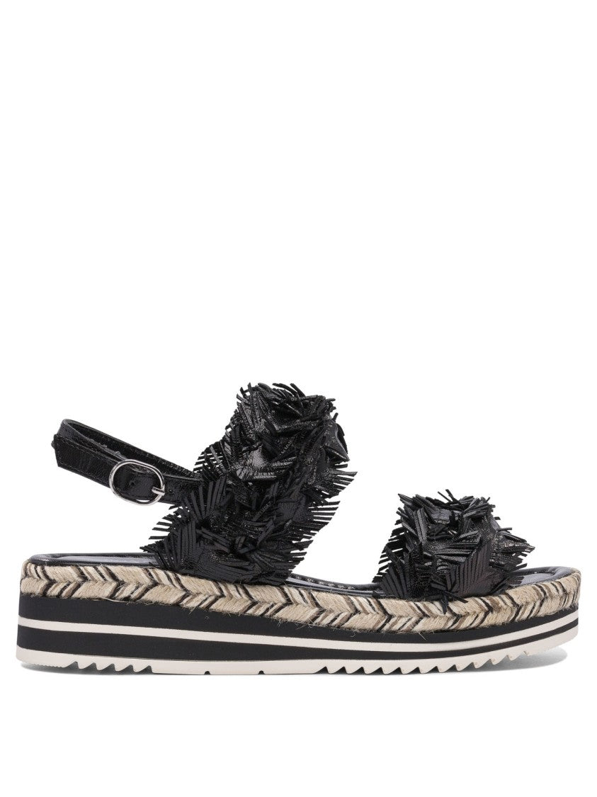 Pons Quintana Textured Black Leather Platform Sandals