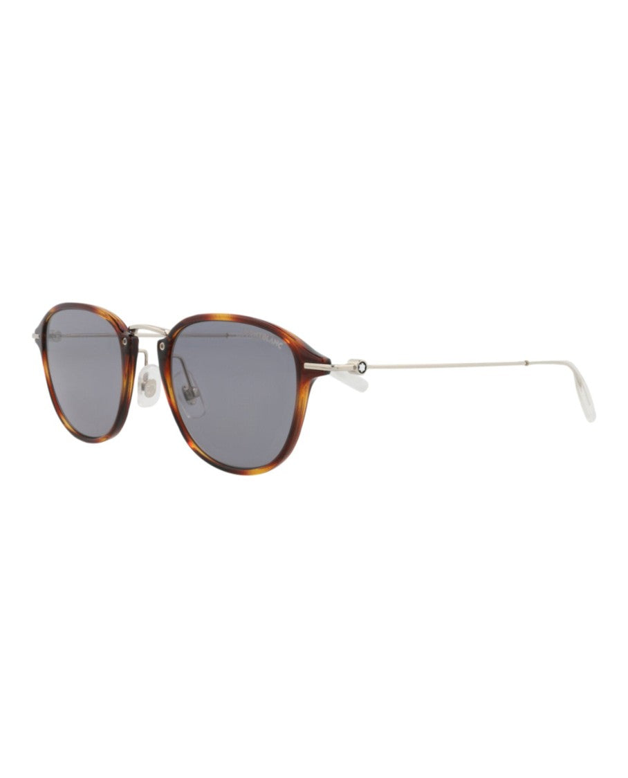 Montblanc Round-Frame Injection Sunglasses With Metal Temples And Tortoiseshell Pattern
