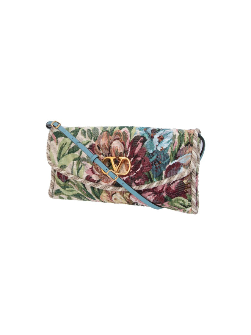 Valentino Garavani Rectangular Floral Tapestry Clutch Bag With Braided Trim