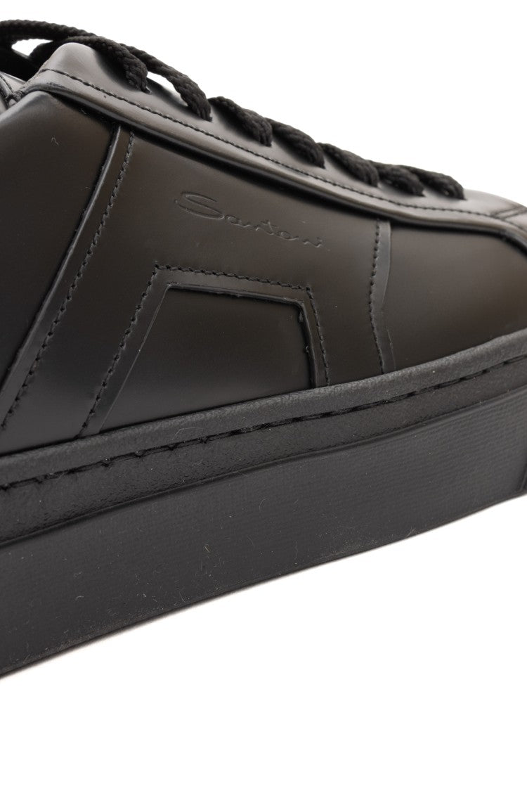 Santoni Double-Buckle Brushed Calf Leather Sneakers
