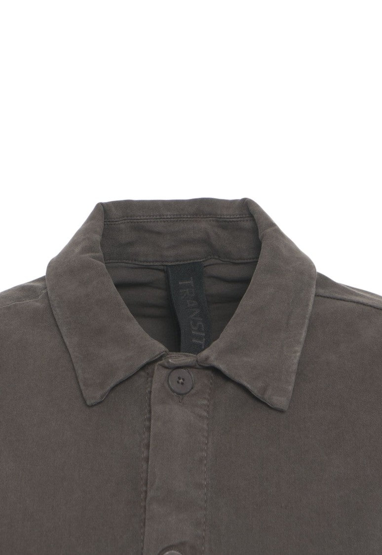 Transit Brown Overshirt With Large Chest Pockets And Classic Collar