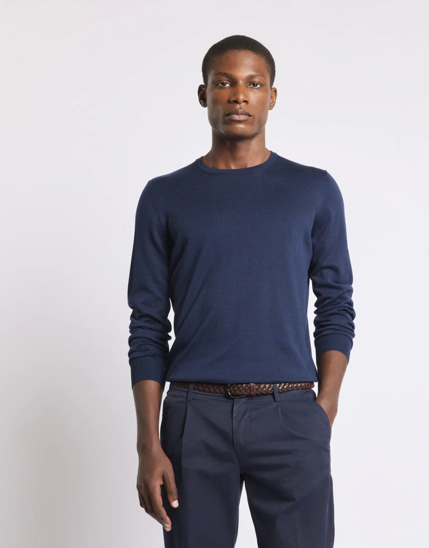 Fay Crew Neck Knit Sweater With Ribbed Cuffs