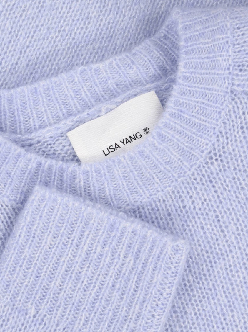 Lisa Yang Blue Cropped Crew Neck Knit Sweater