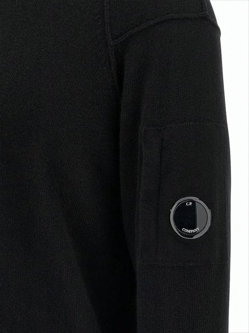 C.P. Company Minimalist Black Crew Neck Sweater With Subtle Logo Patch