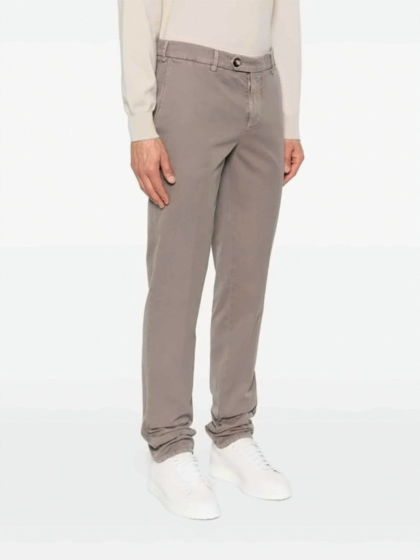 Brunello Cucinelli Smooth Taupe Straight Pants With Mid-Rise Waist