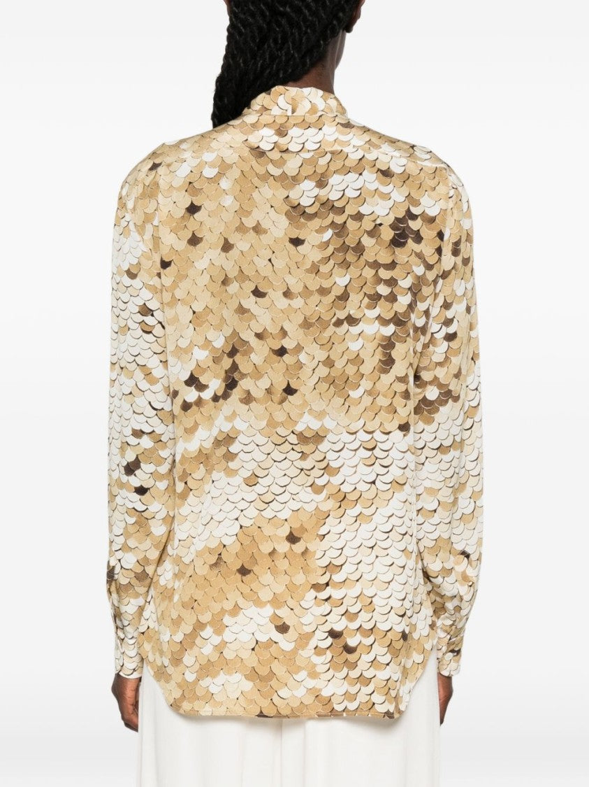 Moschino Silk And Nylon Scalloped Patterned Top With Tie Detail