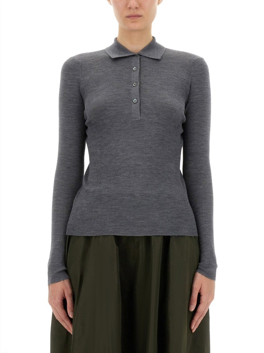 Aspesi Ribbed Wool Polo Shirt With Classic Collar