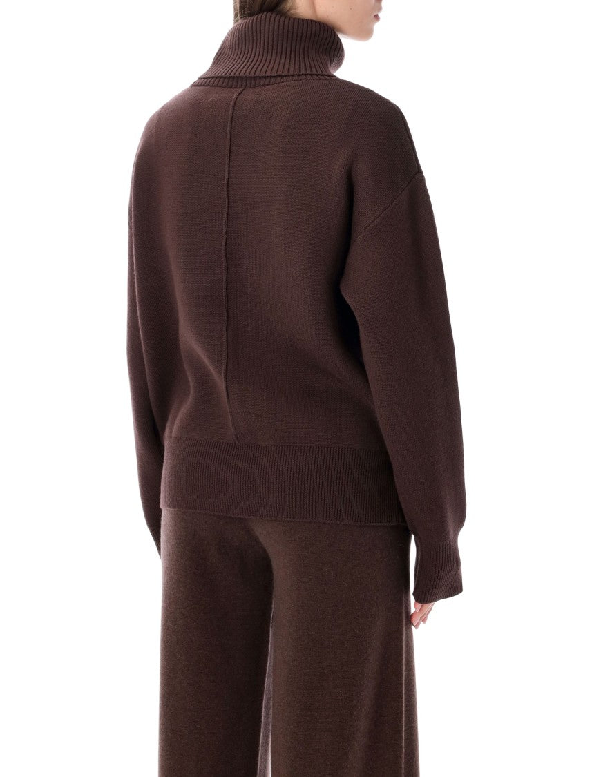 Rhea Boxy Brown Ribbed Turtleneck Sweater