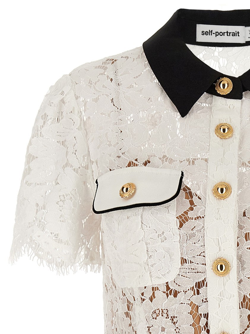 Self-Portrait White Lace Contrast Collar Mini' Dress