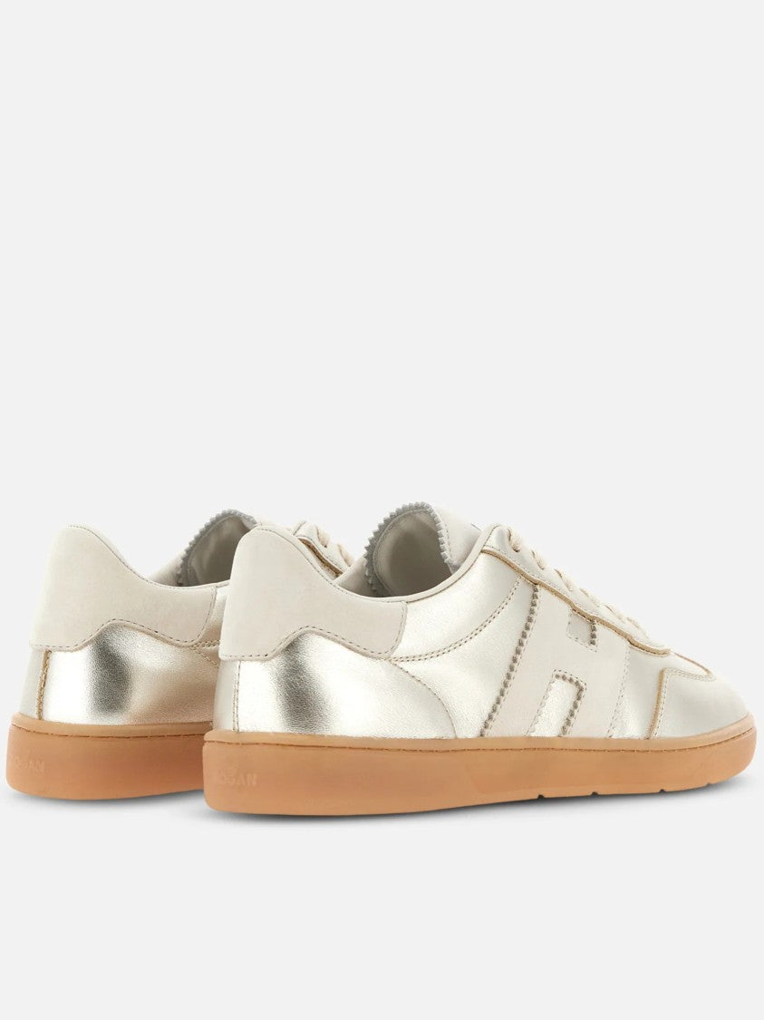 Hogan Low-Top Leather Sneakers With Metallic Sheen And Logo Detail