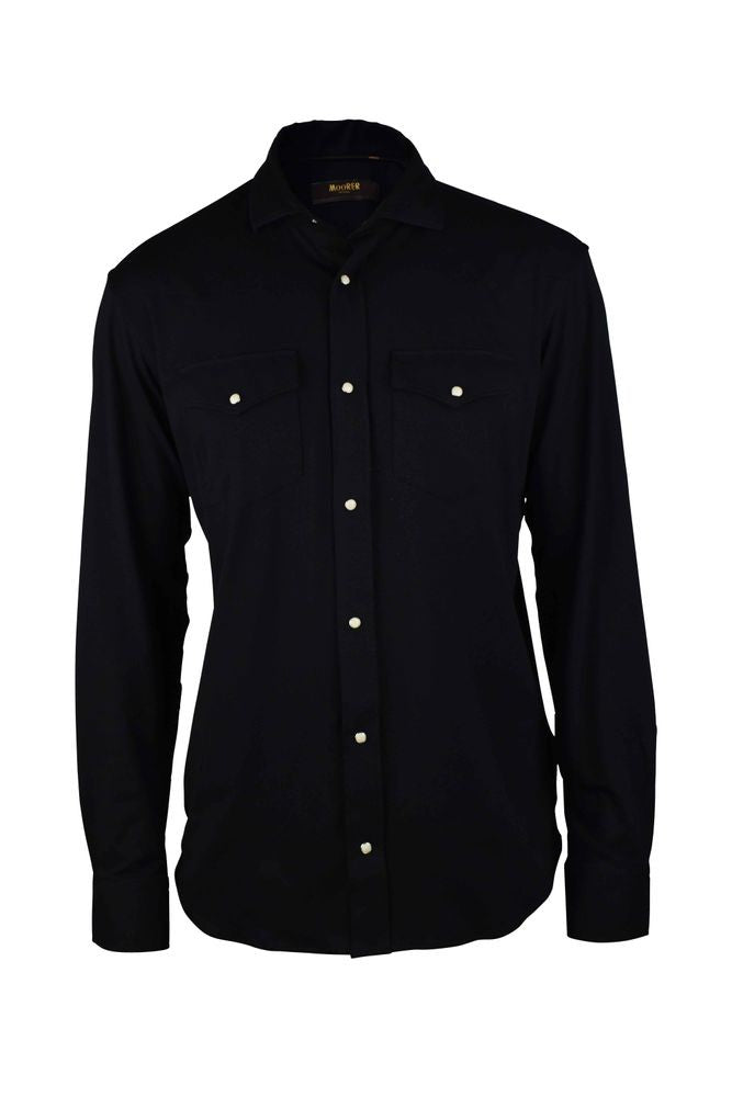 Moorer Moorer Black Cotton Shirt With Snap Closure