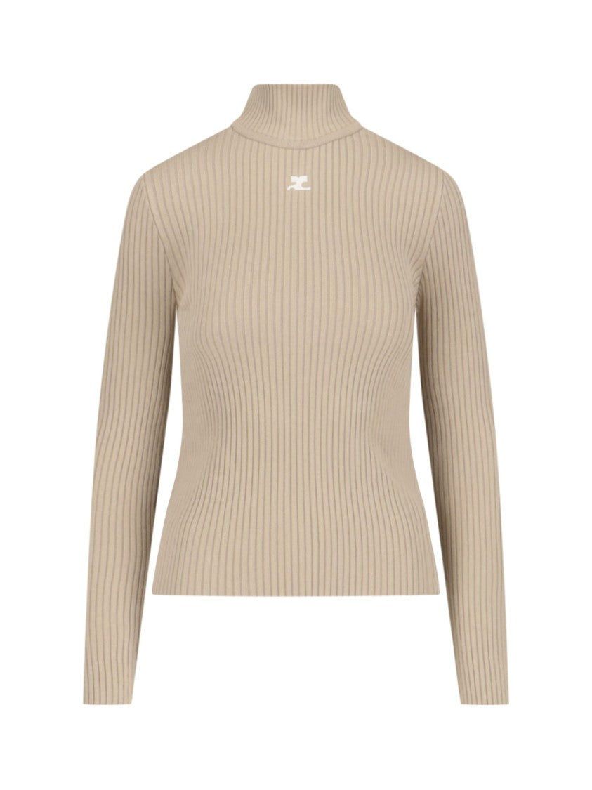 Courrèges Beige Ribbed Viscose Blend Turtleneck