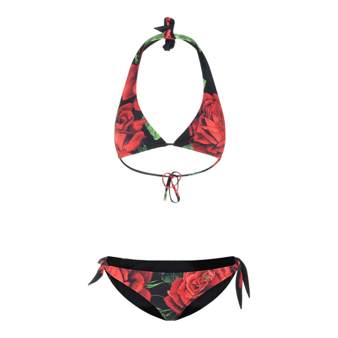 Dolce & Gabbana Rose Print Halter Neck Side-Tie Bikini Set