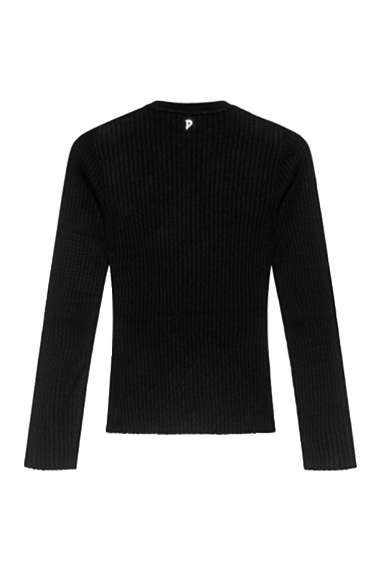 Dondup Ribbed Black Sweater With Decorative Shoulder Buttons