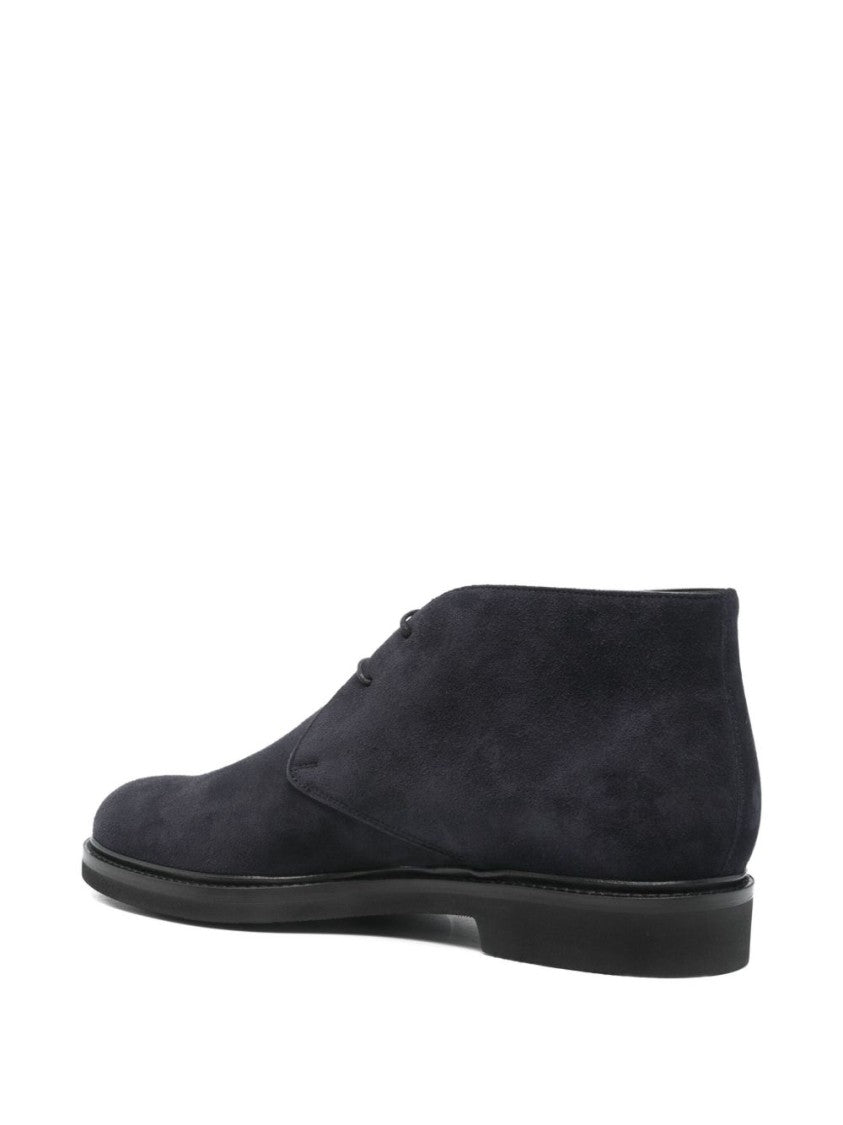 Ortigni Blue Suede Low Lace-Up Shoes