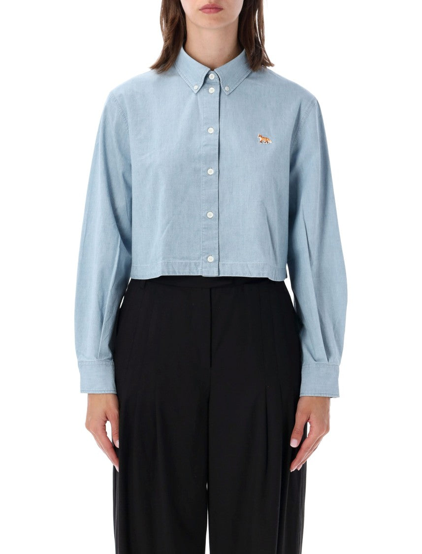 Maison Kitsuné Baby Fox Cropped Cotton Chambray Shirt