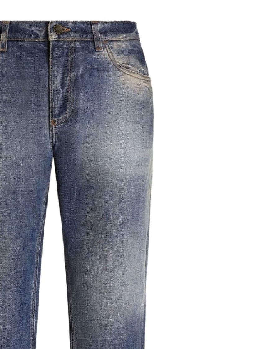 Dolce & Gabbana Loose-Fit Distressed Denim Jeans With Logo Plaque