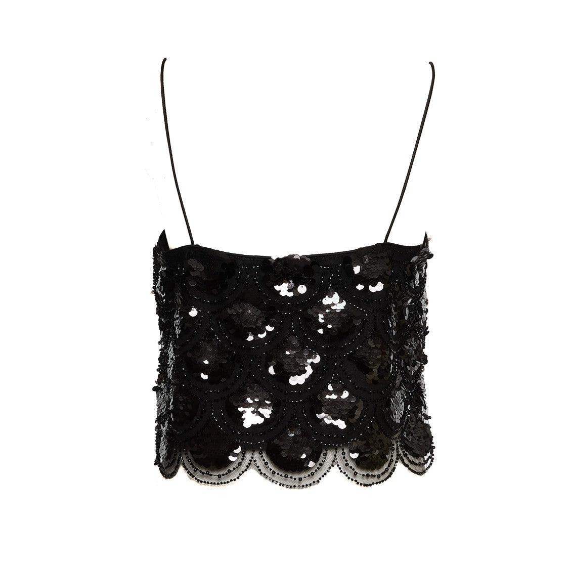 Rotate Black Crop Top With Scalloped Sequin Embellishment