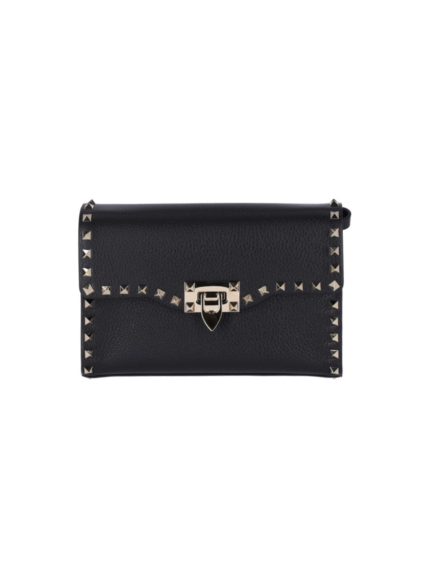 Valentino Garavani Rectangular Crossbody Bag In Black Hammered Leather