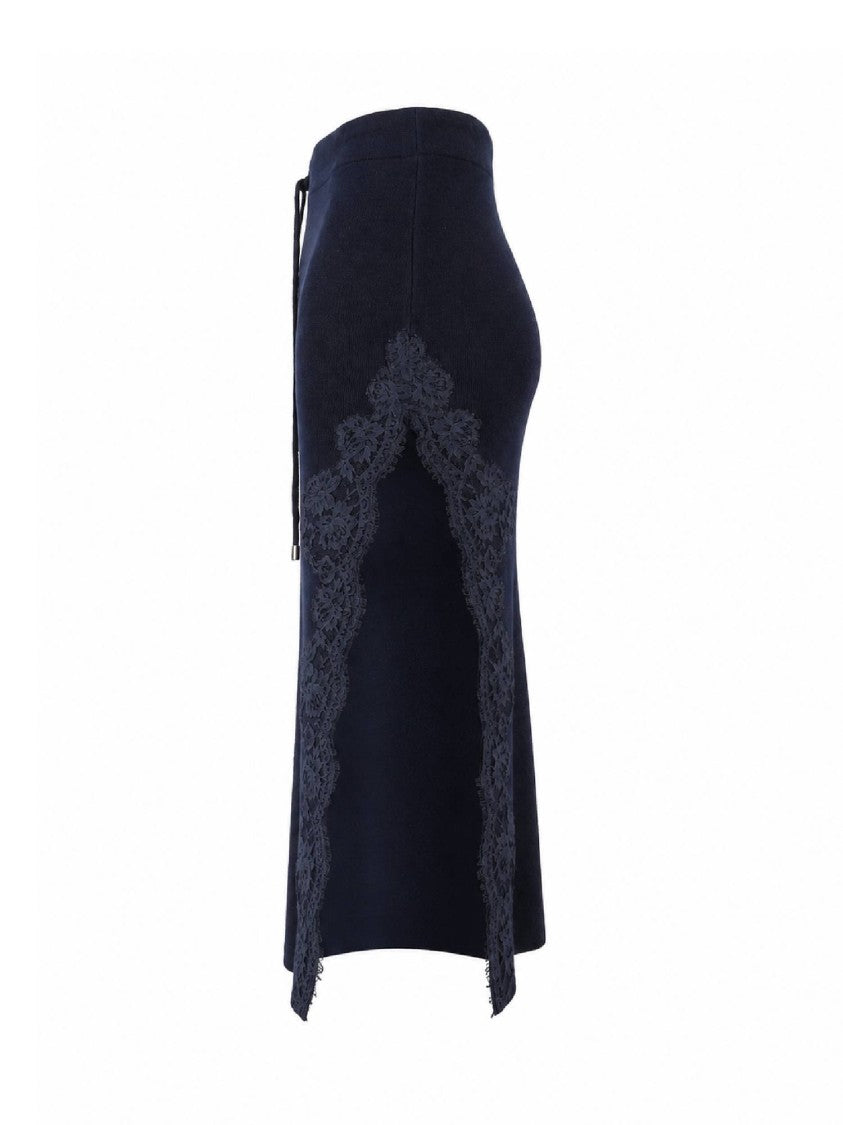 Ermanno Scervino Black Fitted Lace Detailing Knitted Midi Skirt