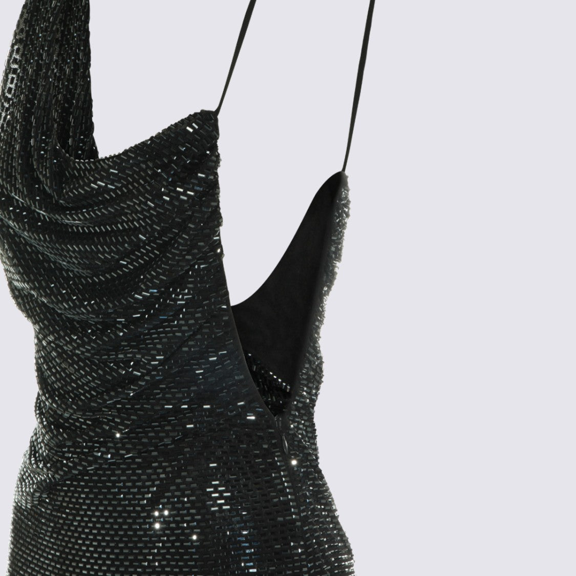 Self-Portrait One-Shoulder Black Sequin Evening Dress With Draped Neckline