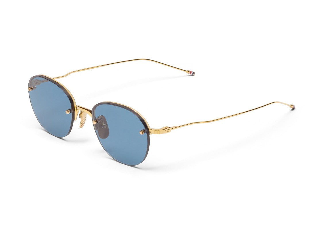 Thom Browne Ues959a Gold Metal Frame Round Blue Lens Sunglasses