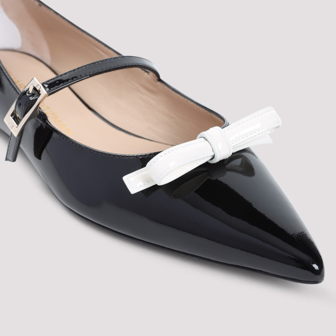 Stuart Weitzman Felicity Bow Black Patent Leather Ballerinas