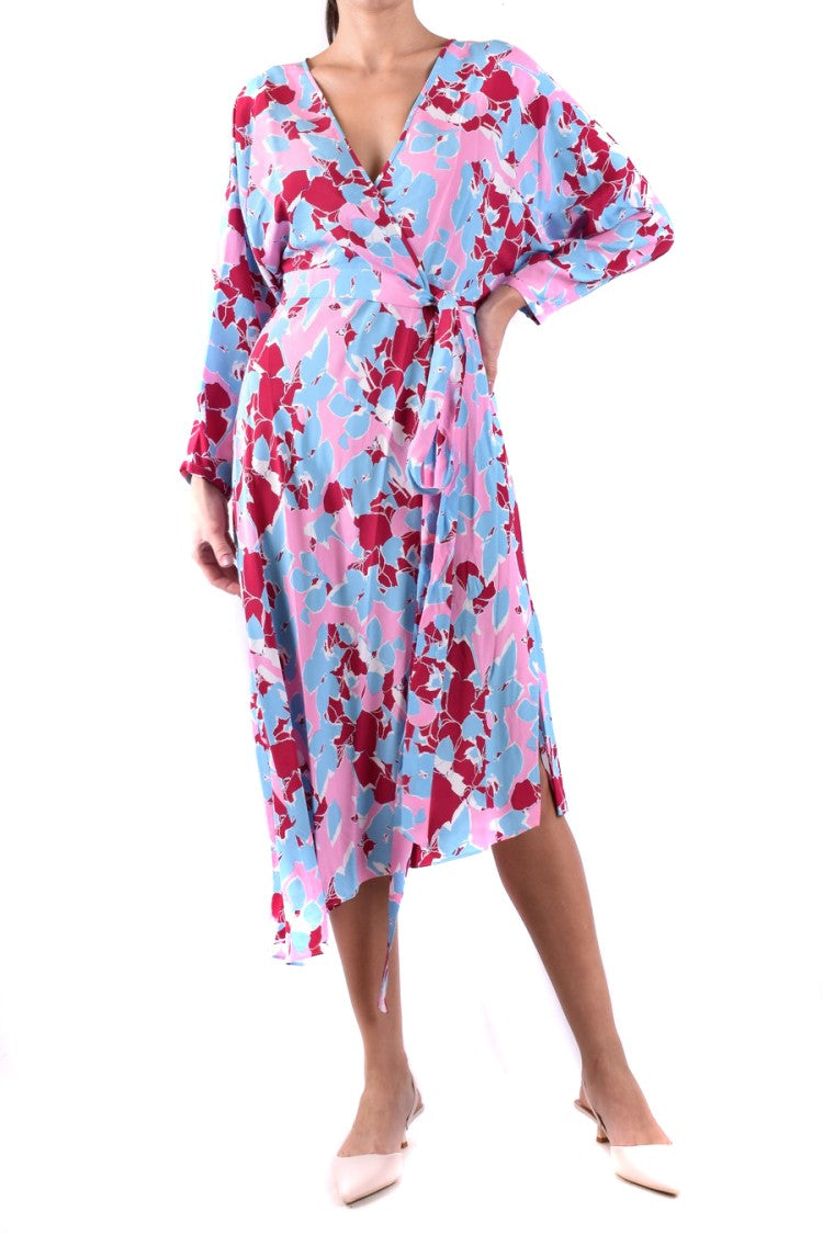 Diane Von Furstenberg Multicolor Floral Midi Dress Asymmetrical Belt