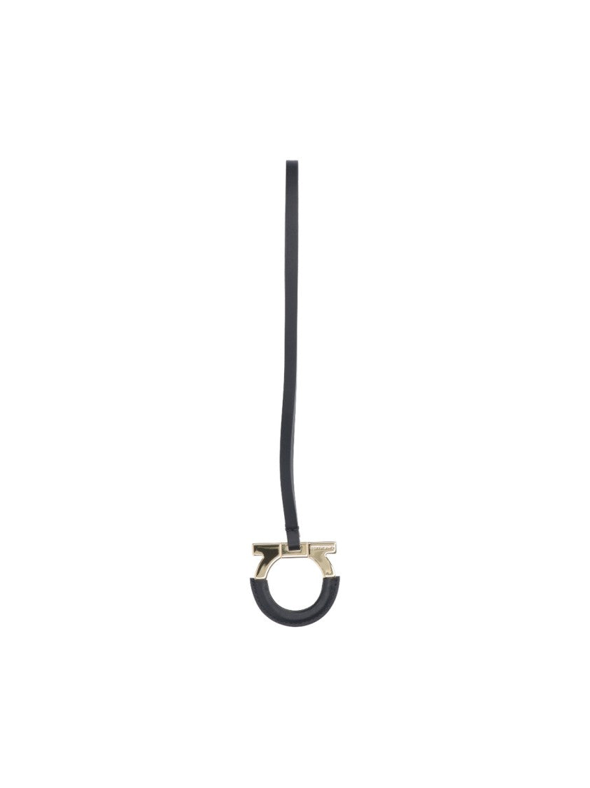 Ferragamo Adjustable Black Calf Leather Gancini Keychain Charm