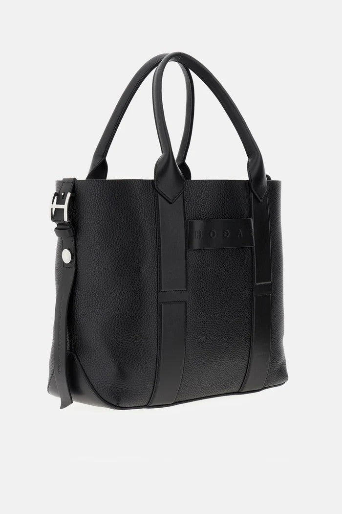 Hogan Structured Textured Leather Shopping Bag