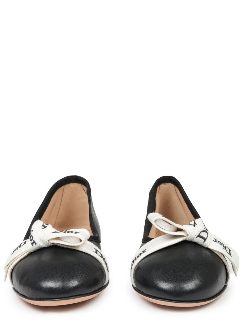 Dior J'adior Leather Fabric Bow Ballet Flats