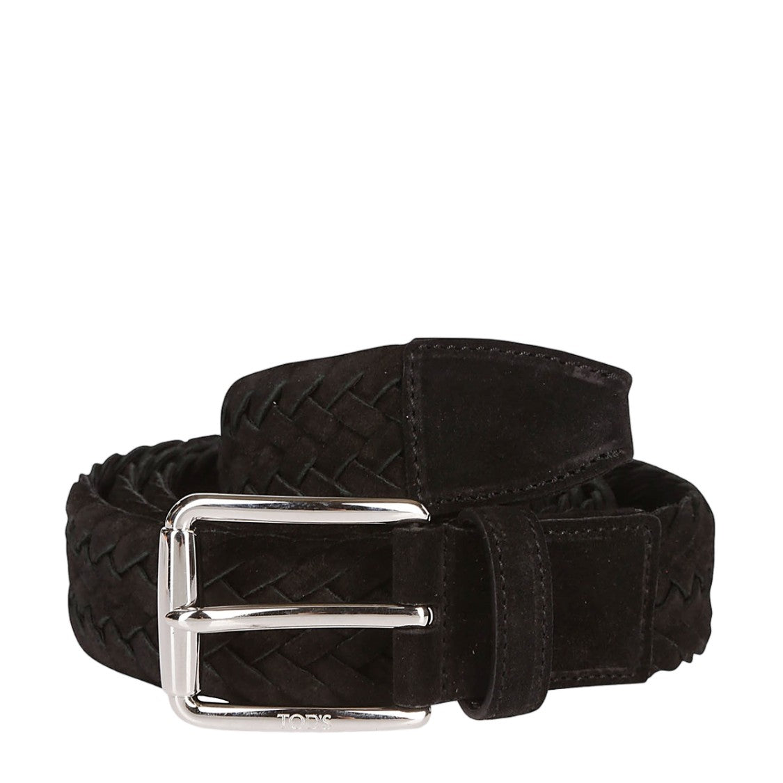 Tod's Woven Textured Belt With Rectangular Silver Buckle
