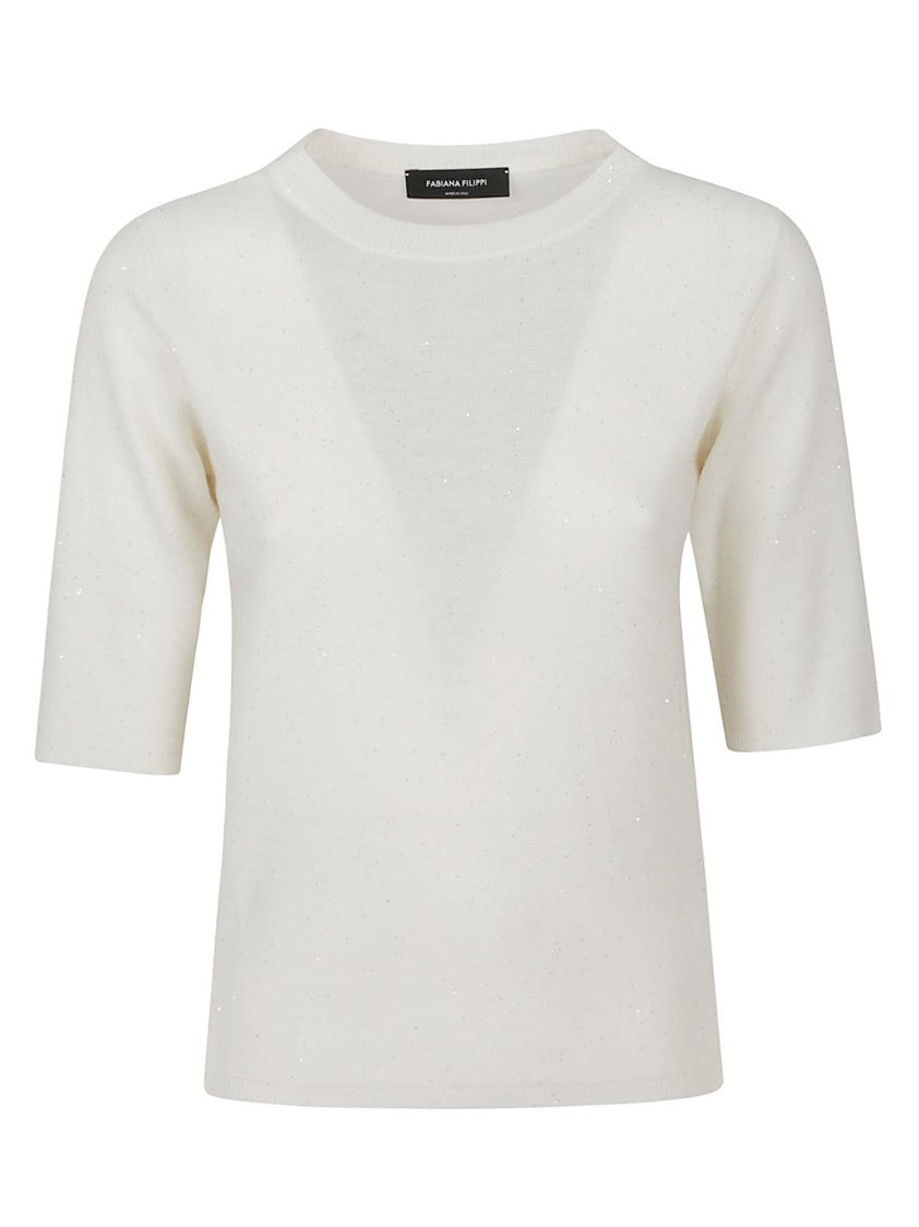 Fabiana Filippi Cropped Fine-Knit Sweater With Subtle Sequin Embellishments