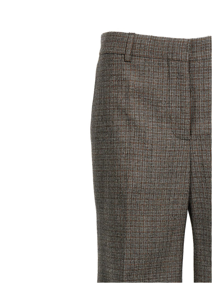 Stella Mccartney Micro Houndstooth Wool Trousers With Flared Leg