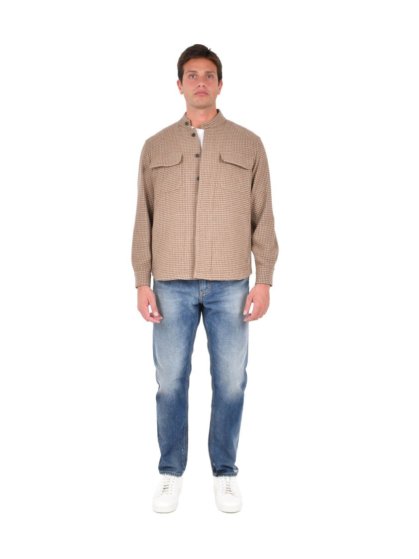 Boglioli Beige Houndstooth Overshirt With Guru Collar