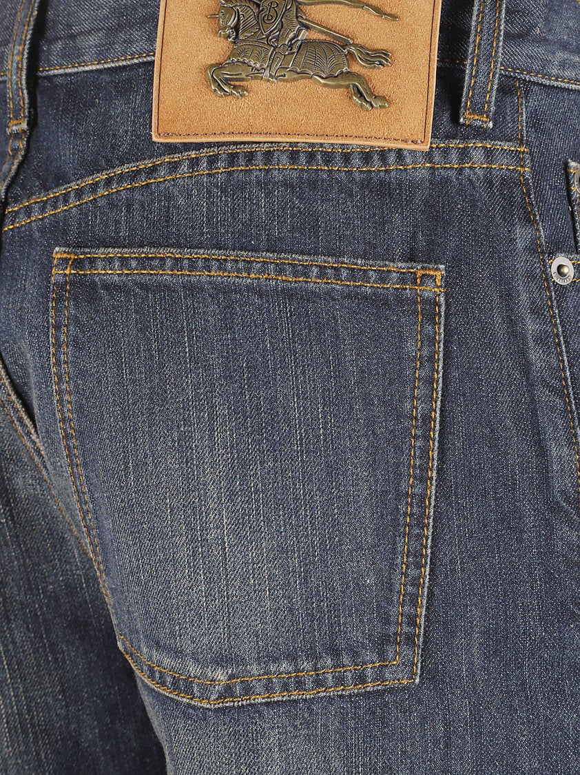 Burberry Medium-Dark Wash Straight-Leg Denim Jeans With Contrast Stitching