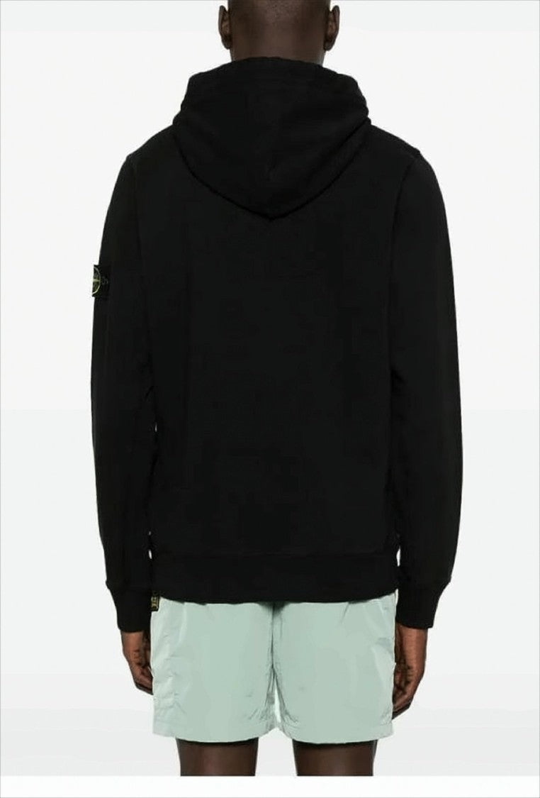 Stone Island Minimalist Black Hoodie With Distinctive Patch Logo