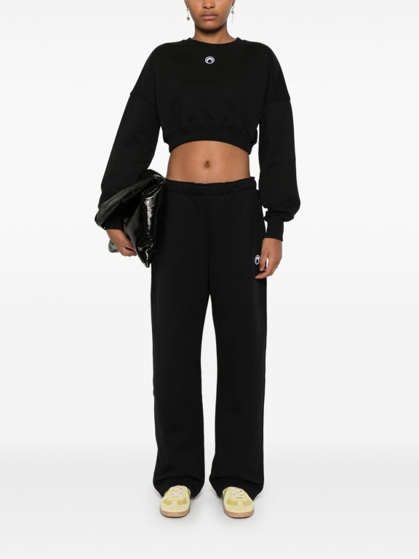 Marine Serre Cropped Black Sweatshirt With Design