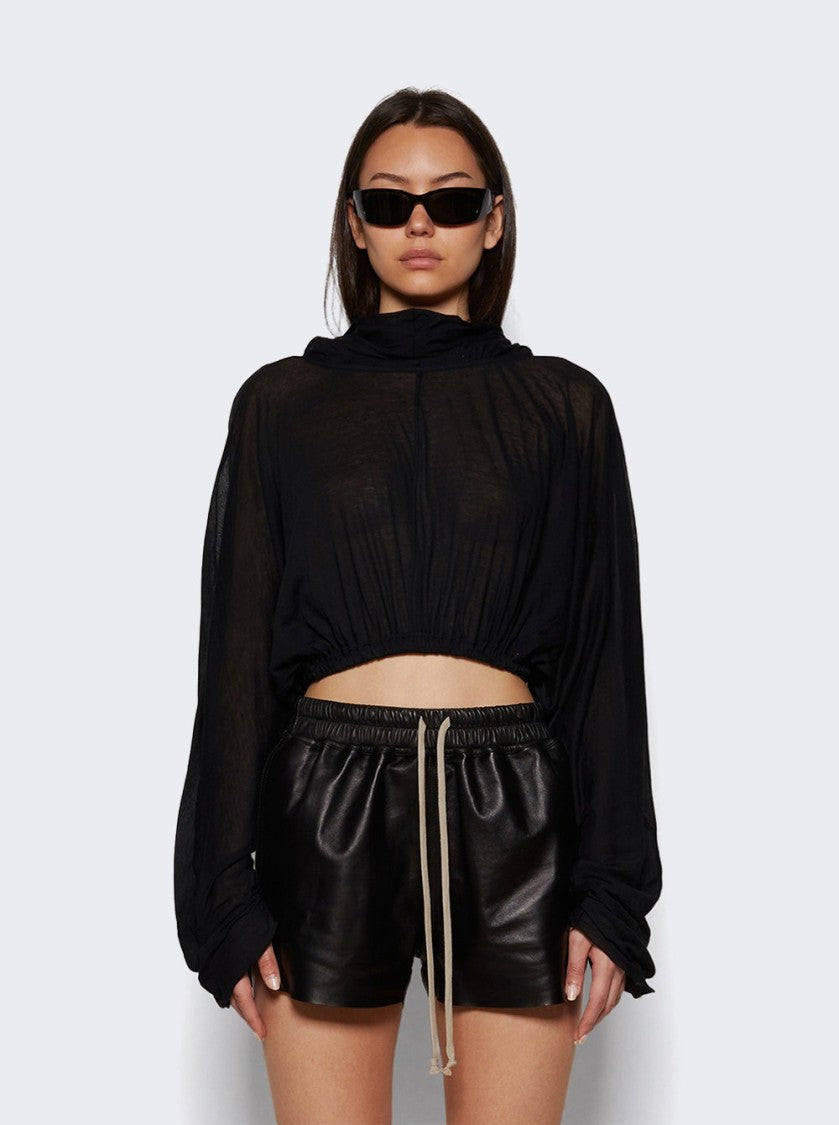Rick Owens Cropped Hooded Tunic Tee Black