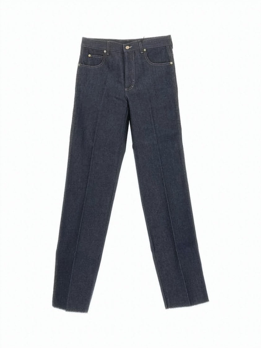 Gucci Mid-Rise Straight-Leg Denim Pants With Gold Rivet Accents