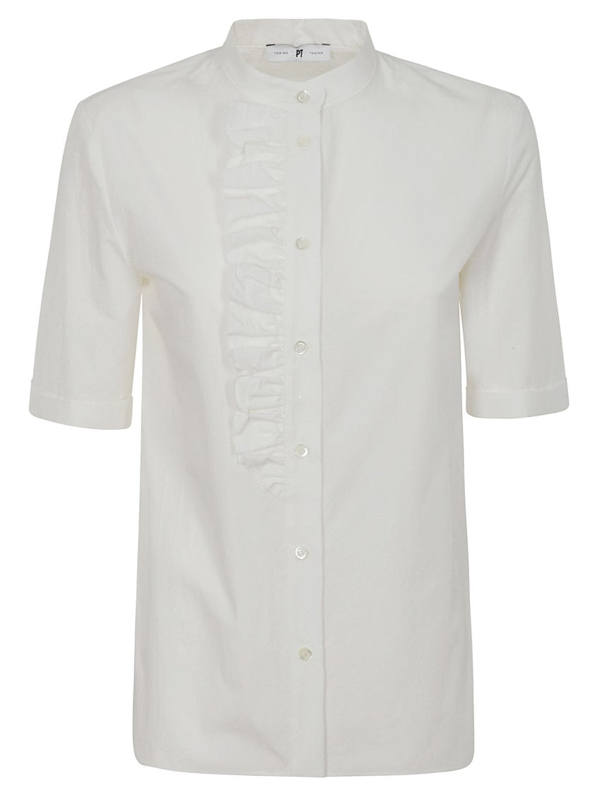 Pt Torino Button-Up Shirt With Subtle Ruffle Detail