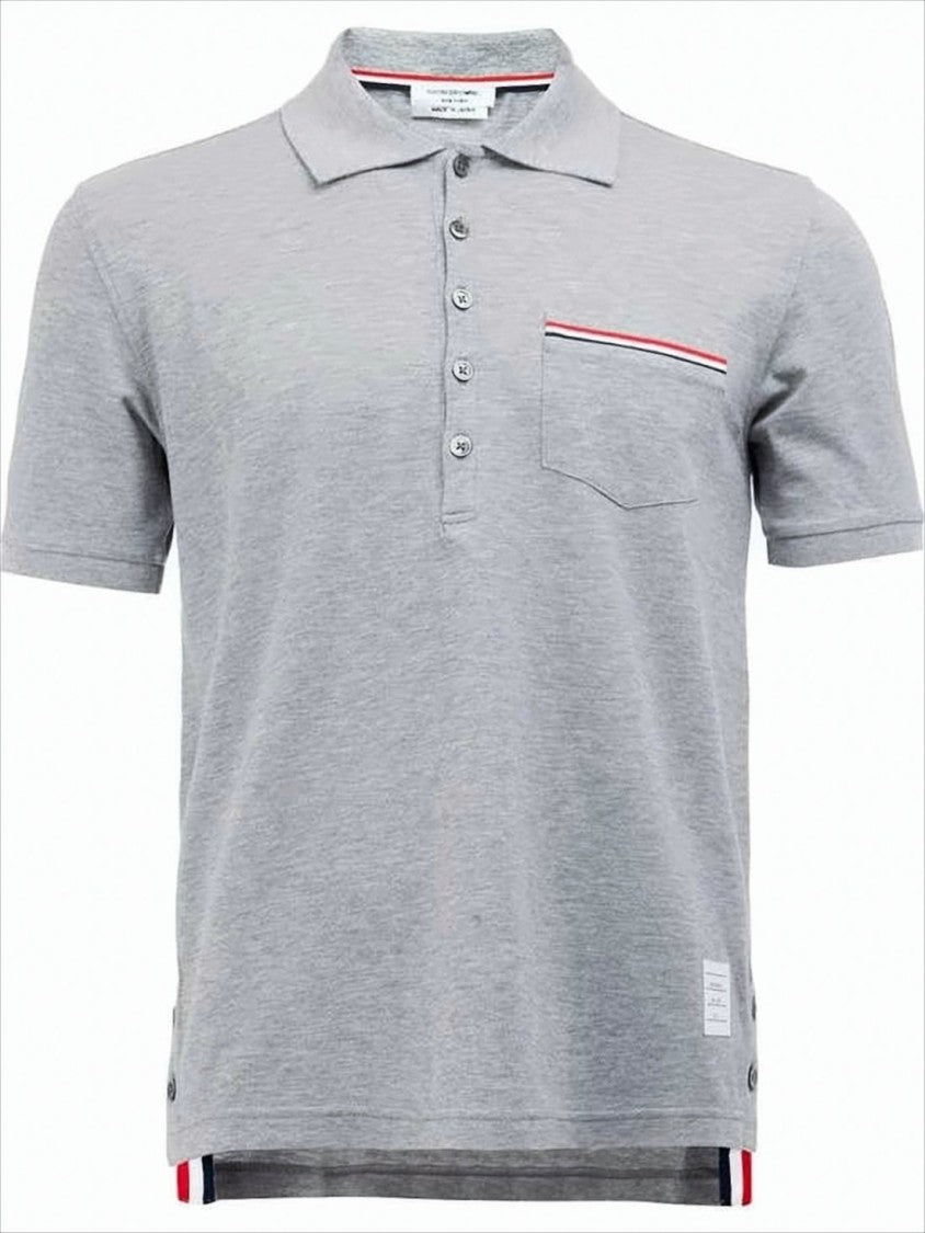 Thom Browne Classic Grey Polo Shirt With Tricolor Accents