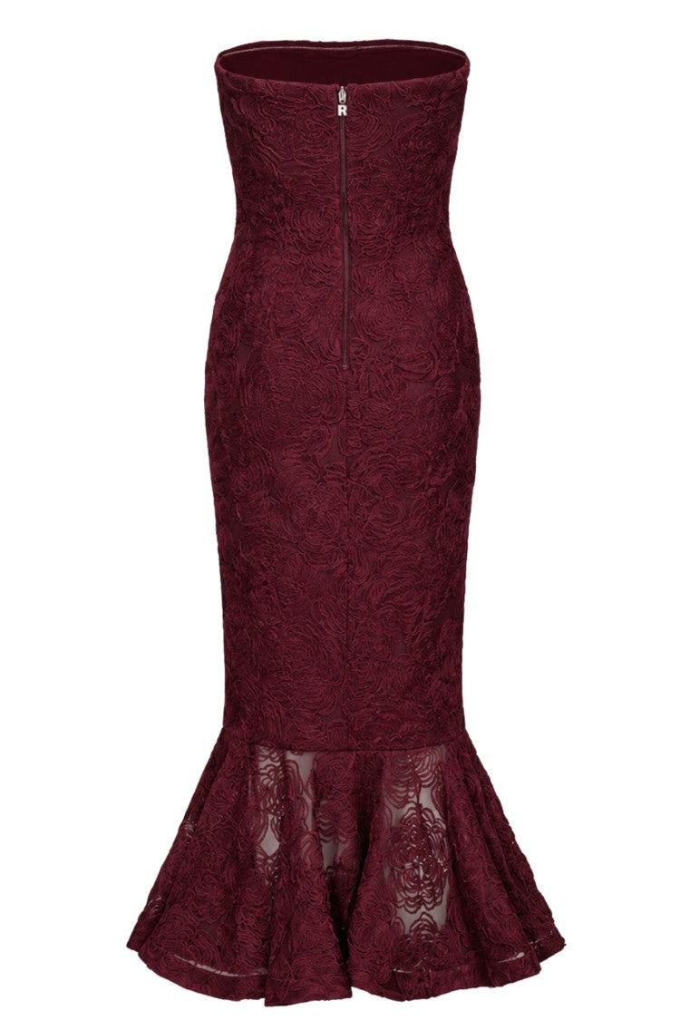 Rotate Textured Floral Mesh Mermaid Evening Dress