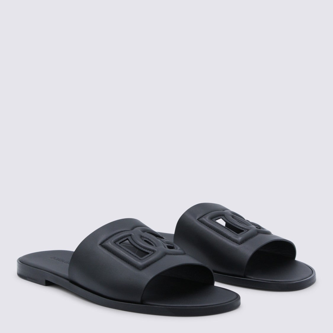 Dolce & Gabbana Open-Toe Black Slide Loafers With Stitched Logo Detail