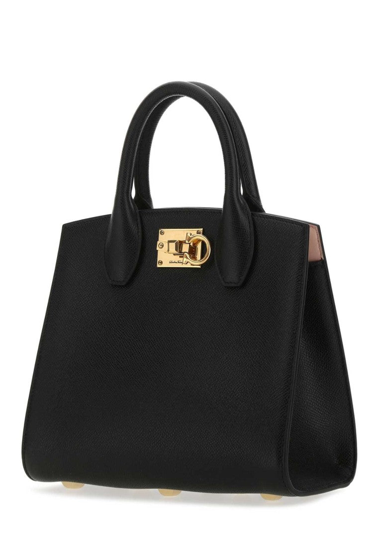 Salvatore Ferragamo Black Leather The Studio Handbag