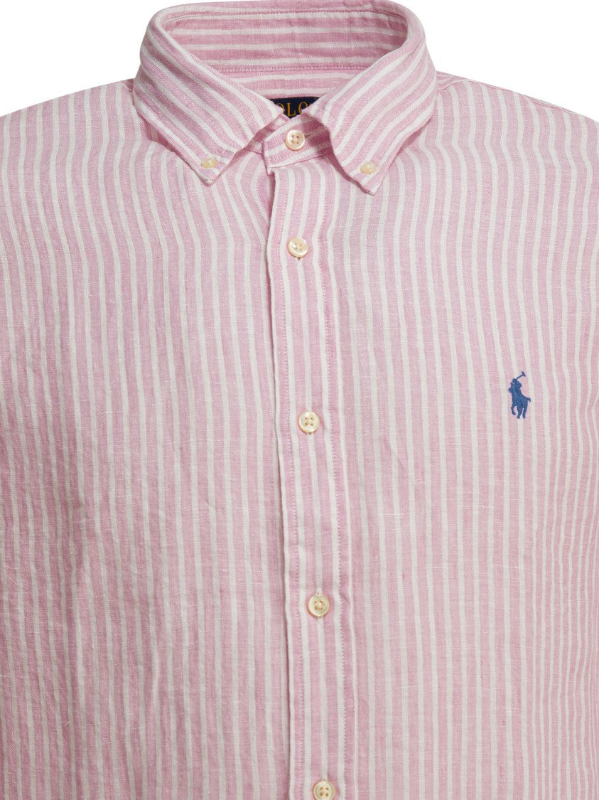 Polo Ralph Lauren Vertical Striped Linen Shirt With Button-Down Collar